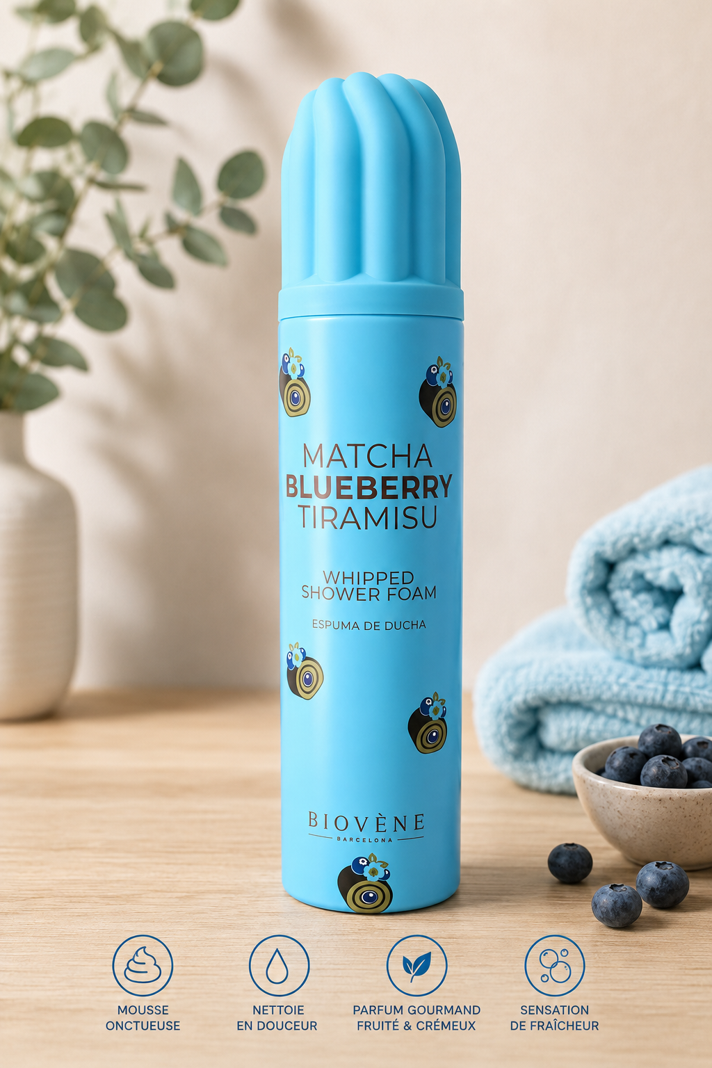 Mousse de Douche Fouettée Matcha Blueberry Tiramisu – Biovène Barcelona – 250 ml
